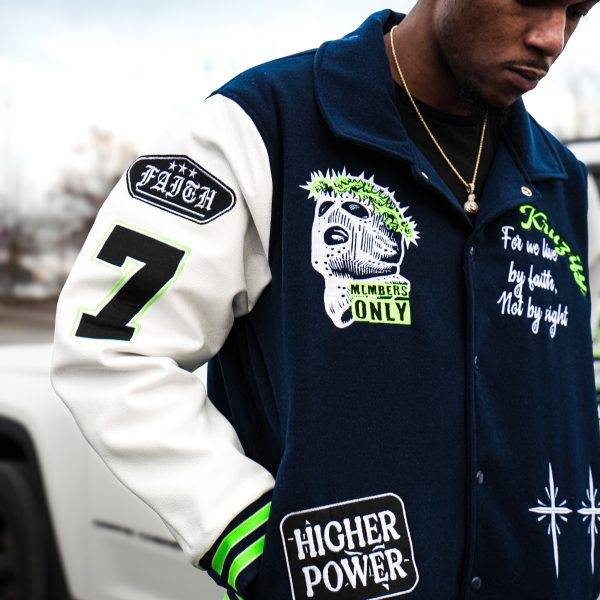 God's Green Earth- Varsity Jacket (Navy/Neon)