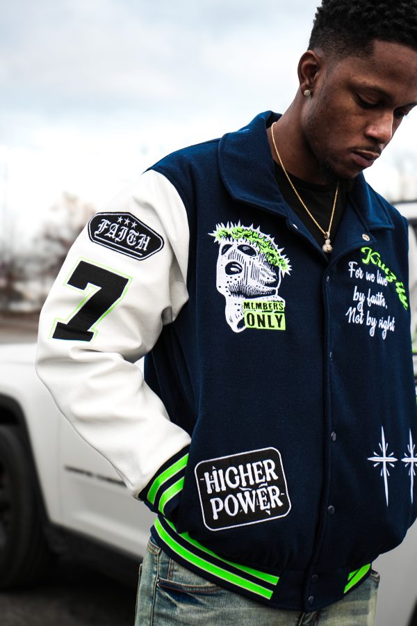 God's Green Earth- Varsity Jacket (Navy/Neon)